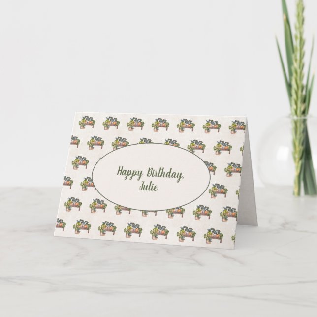 Potted Plants On Garden Bench Birthday Card (Front)
