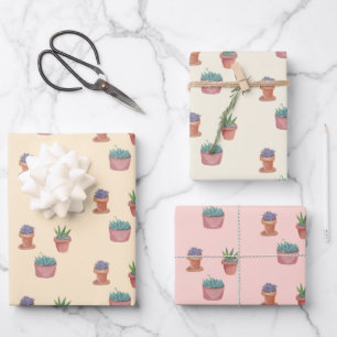 Potted Plants Succulents and Cacti Watercolor Gift Wrapping Paper Sheet