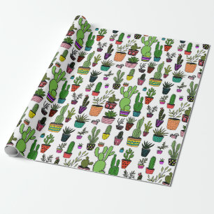 Potted Plants Succulents Cacti Colorful Cute Gift Wrapping Paper