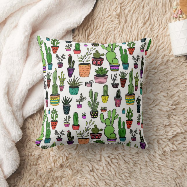 Potted Plants Succulents Cacti Cute Bright Pattern Cushion (Blanket)
