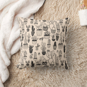 Potted Plants Succulents Cacti Cute Pattern  Cushion