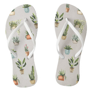 potted plants watercolor pattern jandals