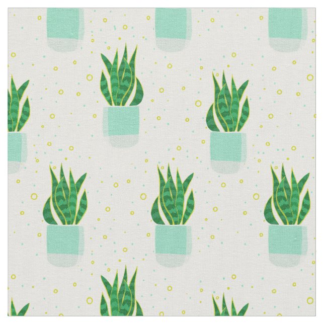 Potted Sansevieria Snake Plant Print Fabric (Close Up)