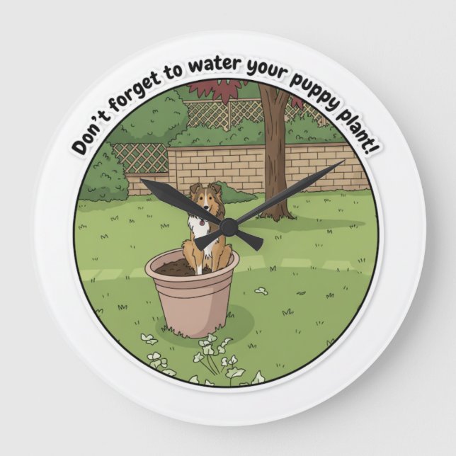 Potted Sheltie Large Clock (Front)