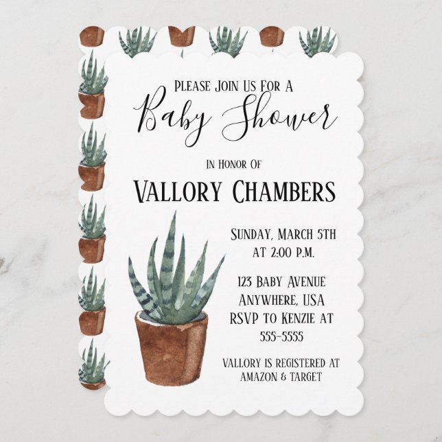 Potted Succulent Cactus Baby Shower Invitation (Front/Back)