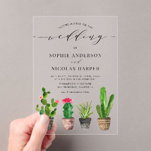 Potted Succulents and Cactus Boho Wedding Acrylic Invitations