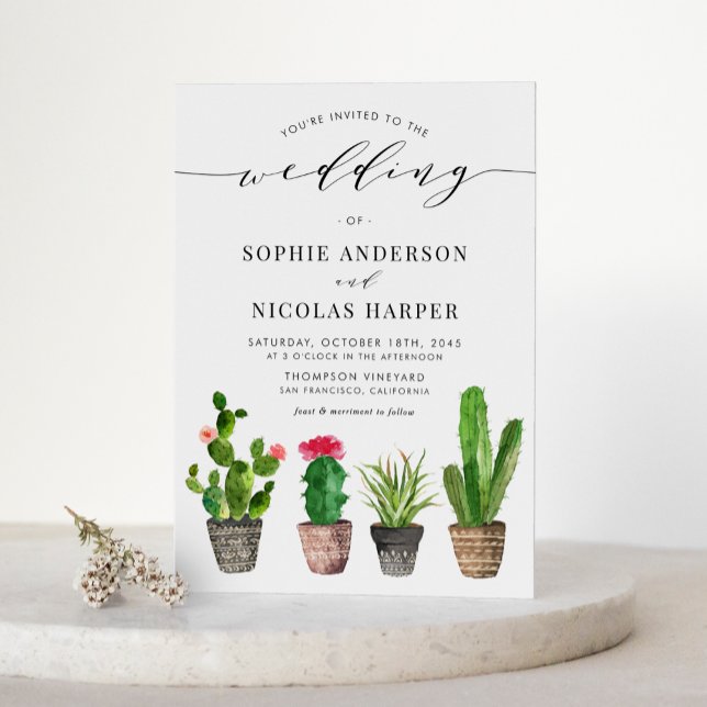 Potted Succulents and Cactus Boho Wedding Invitation (Creator Uploaded)