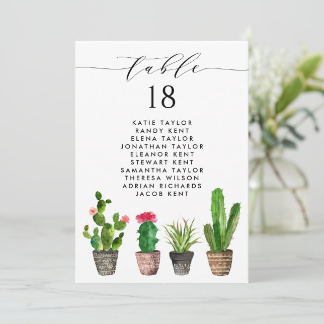 Potted Succulents and Cactus Wedding Table Plan Invitation (Standing Front)