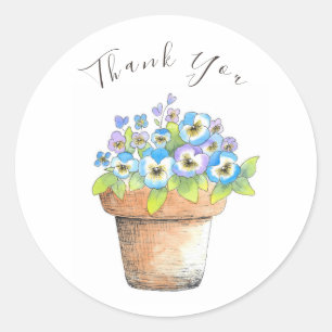 Potted Watercolor Pansies Classic Round Sticker