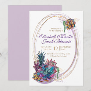 Potted Watercolor Succulent, purple Wedding Invitation