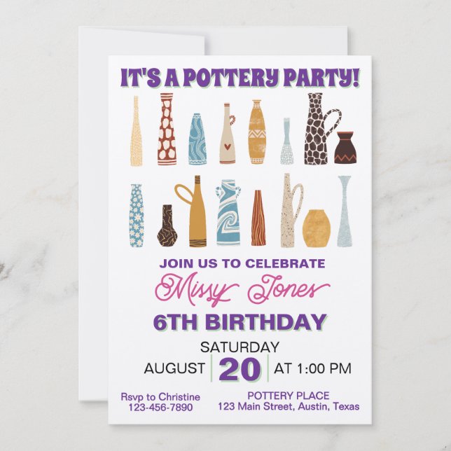 Pottery Birthday Party Invitation (Front)