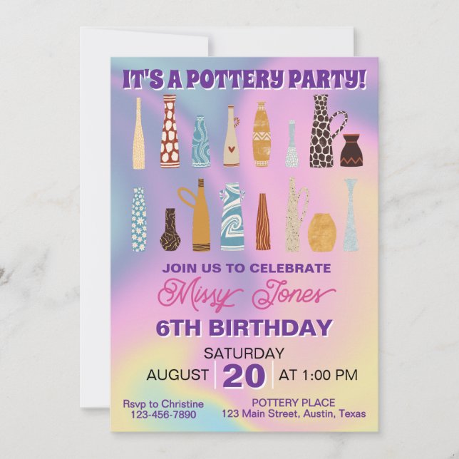 Pottery Birthday Party Invitation (Front)
