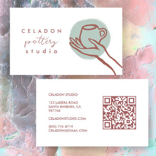 POTTERY Ceramics Studio Elegant Hand-drawn QR Code Business Card