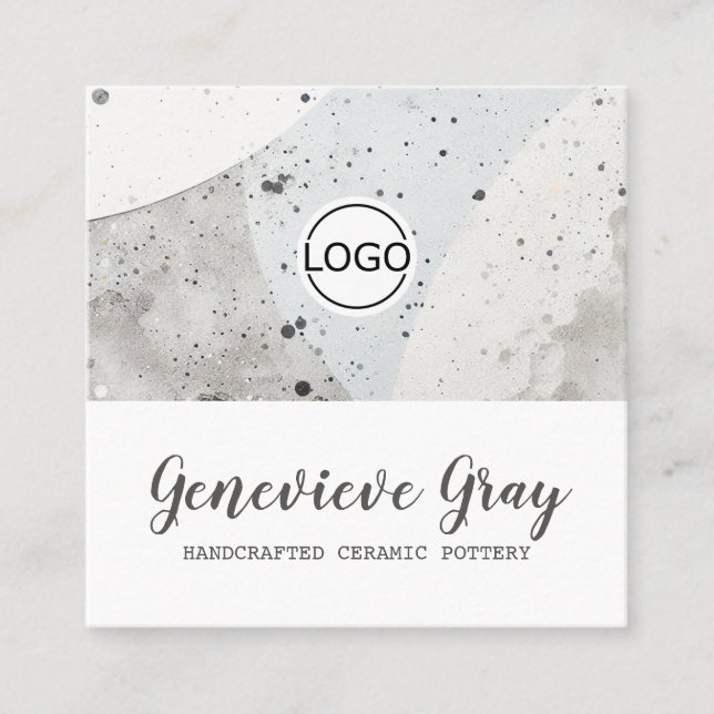 Pottery Handcrafted Modern Concrete Logo Template Square Business Card (Front)