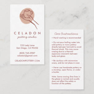 POTTERY Handmade Ceramics CARE Instructions Business Card