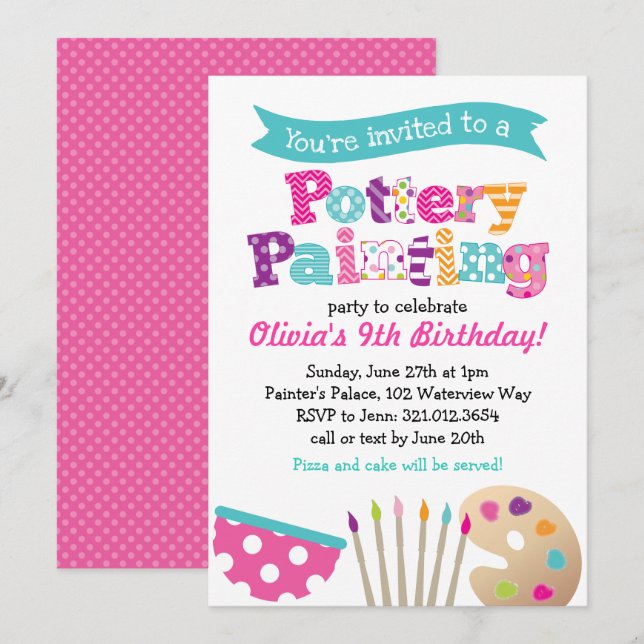 Pottery Painting Art Party Invitation (Front/Back)