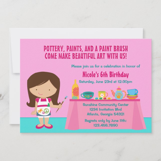 Pottery Painting Arts and Crafts Birthday Party Invitation (Front)