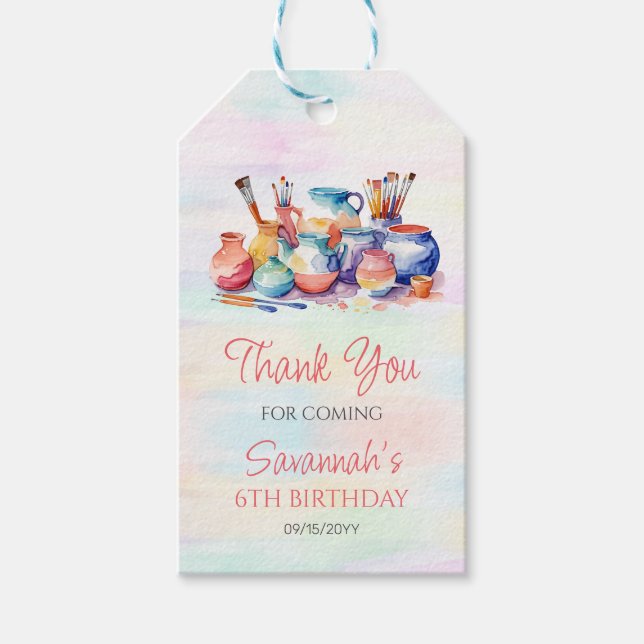 Pottery Painting Birthday Party Gift Tags (Front)