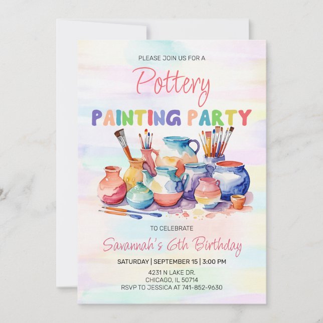 Pottery Painting Birthday Party Invitation (Front)