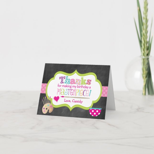 Pottery Painting Birthday Thank You Note Card (Front)