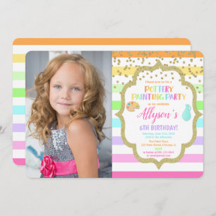 Pottery painting paint birthday rainbow photo invitation