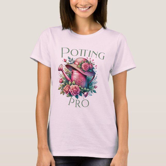 Potting Pro Pink Watering Can Garden T-Shirt (Front)