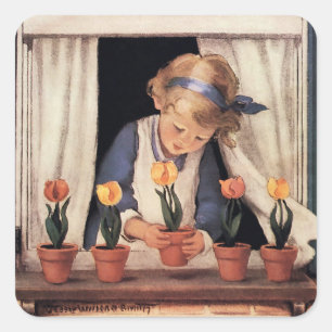 Potting Tulips by Jessie Willcox Smith Square Sticker