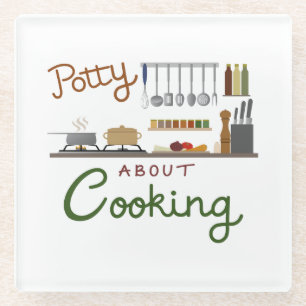 Potty About Cooking Illustrative Design Glass Coaster
