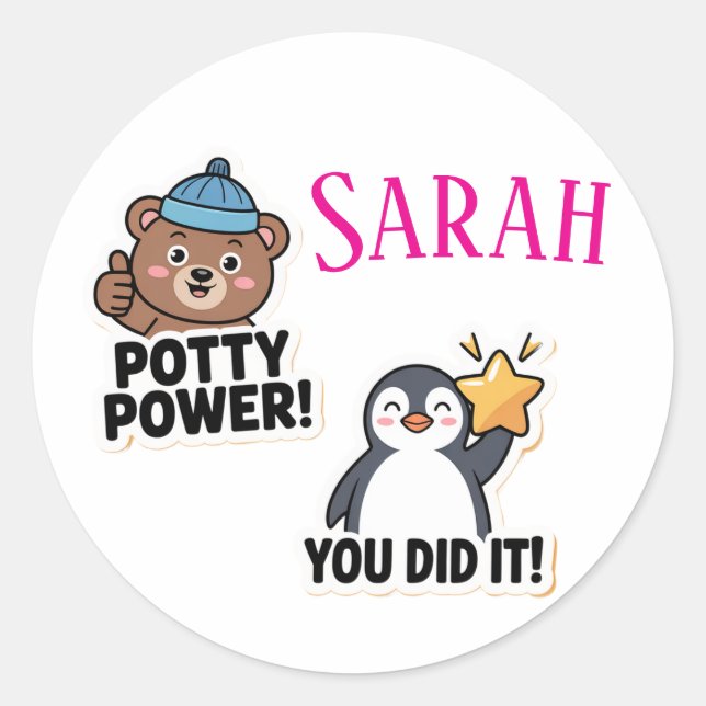Potty Stickers, Personalised Potty power Classic Round Sticker (Front)