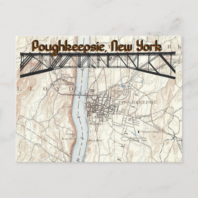 Poughkeepsie, New York  Historic Map Postcard (Front)