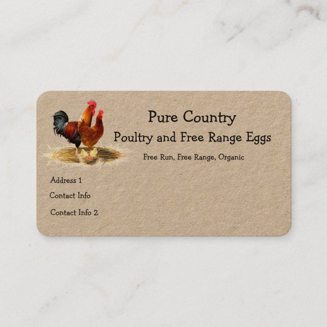 Poultry, Chicken, Eggs Free Run, Organic Business Card (Front)