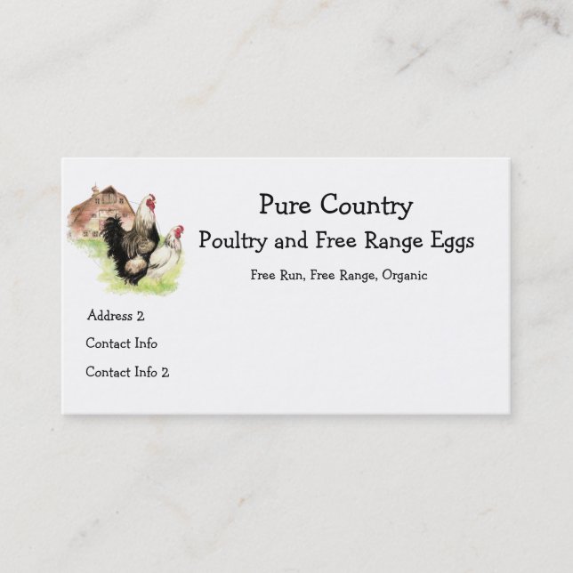 Poultry, Chicken, Eggs Free Run, Organic Business Card (Front)