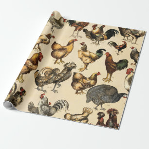 Poultry Farm Rooster and Hen Art Wrapping Paper