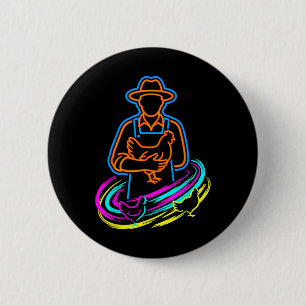 Poultry Farmer Chicken Farming 80s Look _1 6 Cm Round Badge