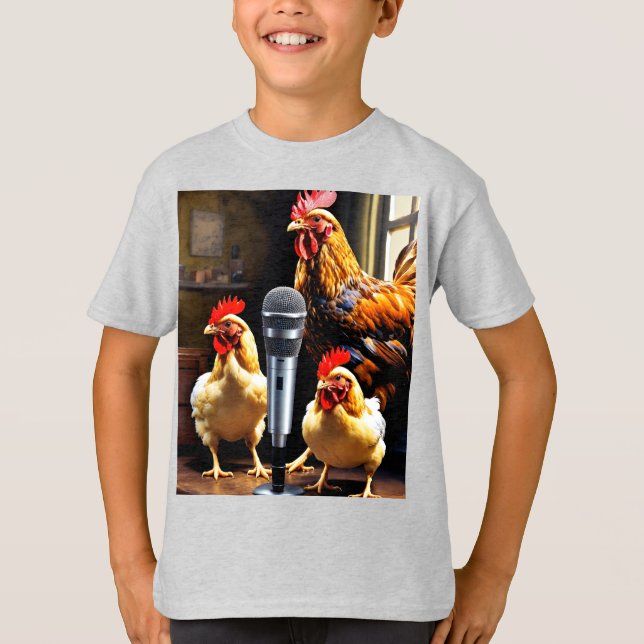 Poultry in Session – Chickens with Mic & Recorder T-Shirt (Front)