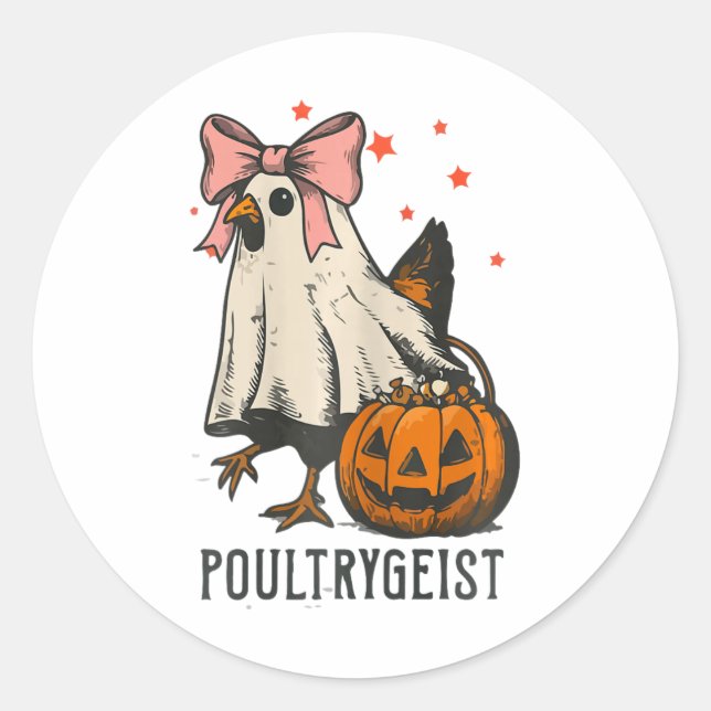Poultrygeist Funny Chicken Ghost Halloween Spooky  Classic Round Sticker (Front)