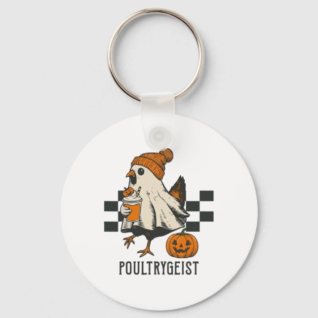 Poultrygeist Funny Chicken Ghost Pumpkin Spice Spo Key Ring (Front)