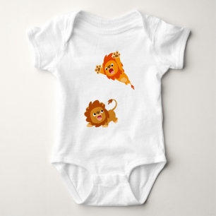 Pouncing and Pounced!! Cartoon Lions Baby Bodysuit