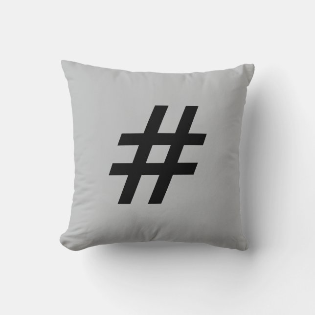 # Pound sign (hashtag) button pillow, Grey & Black Cushion (Front)