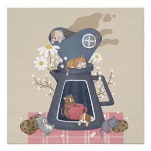 Pour-over Coffee Dripper & Kittens Poster