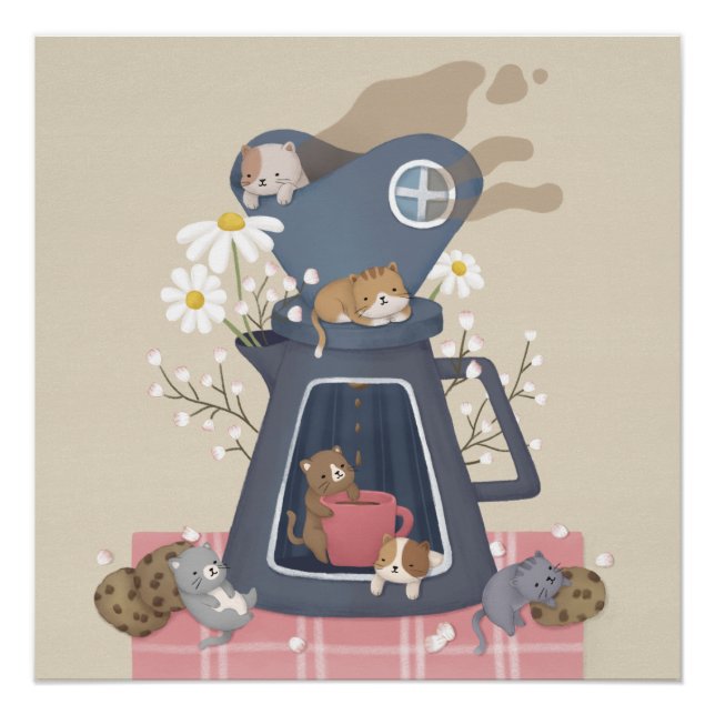 Pour-over Coffee Dripper & Kittens Poster (Front)