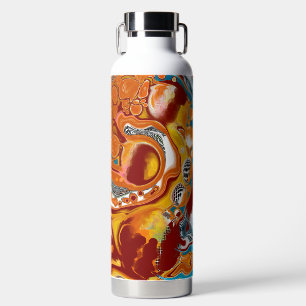 Pour Painting Style Brown and Blue Fluid Art Water Bottle