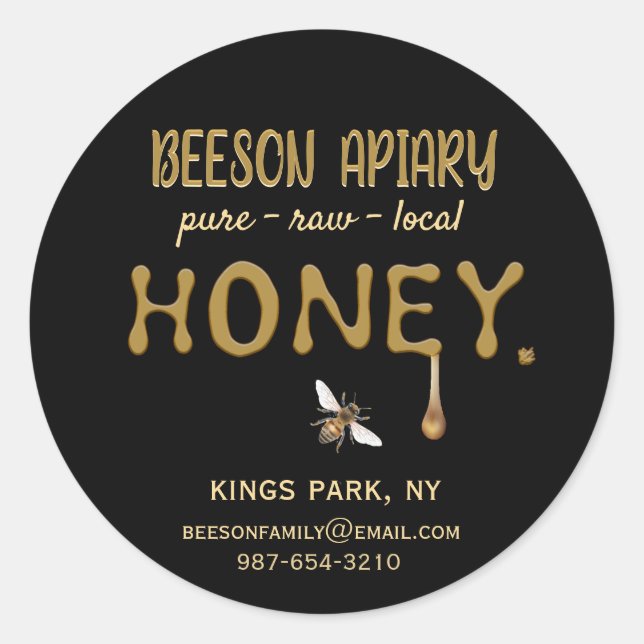 Poured Golden Honey with Drip Label Honeybee  (Front)