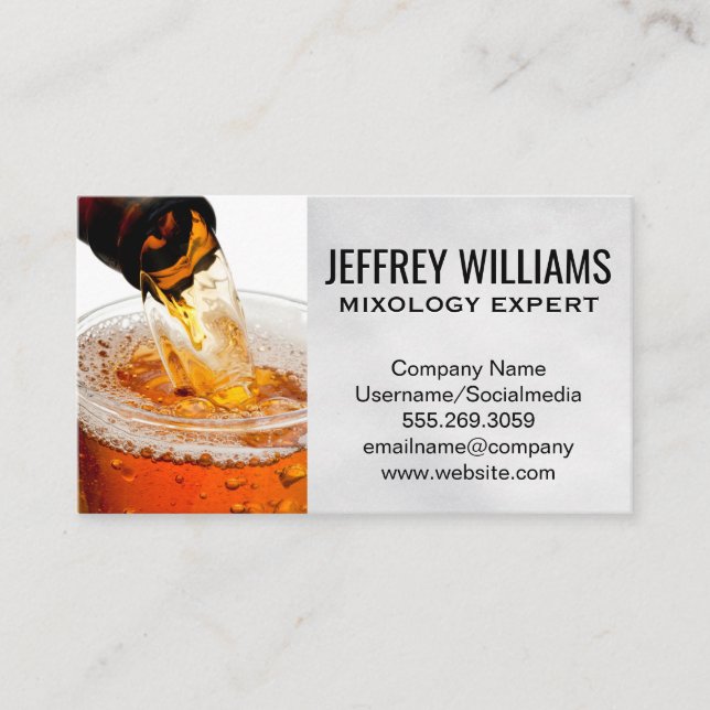 Pouring Beer Bottle in Pint Glass Business Card (Front)