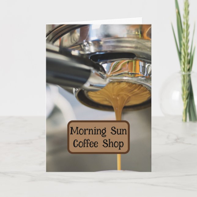 Pouring Espresso from Coffee Machine Business Name Thank You Card (Front)