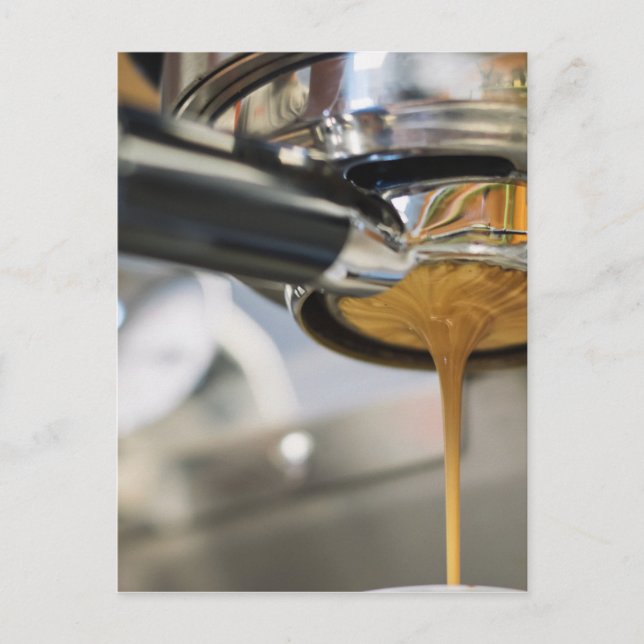 Pouring Espresso from Coffee Machine Postcard (Front)