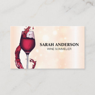 Pouring Red Wine Glass Bokeh Background Business Card