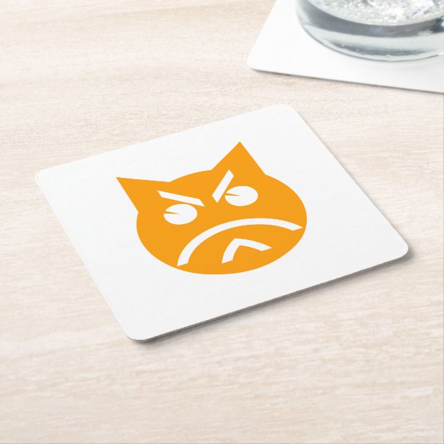 Pouting Emoji Cat Square Paper Coaster (Angled)