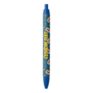 Pow Comic Sound Effect Pattern Blue Ink Pen