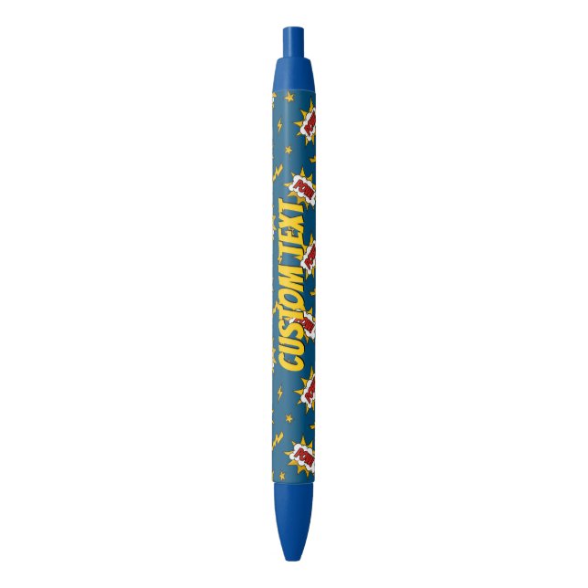 Pow Comic Sound Effect Pattern Blue Ink Pen (Front Vertical)
